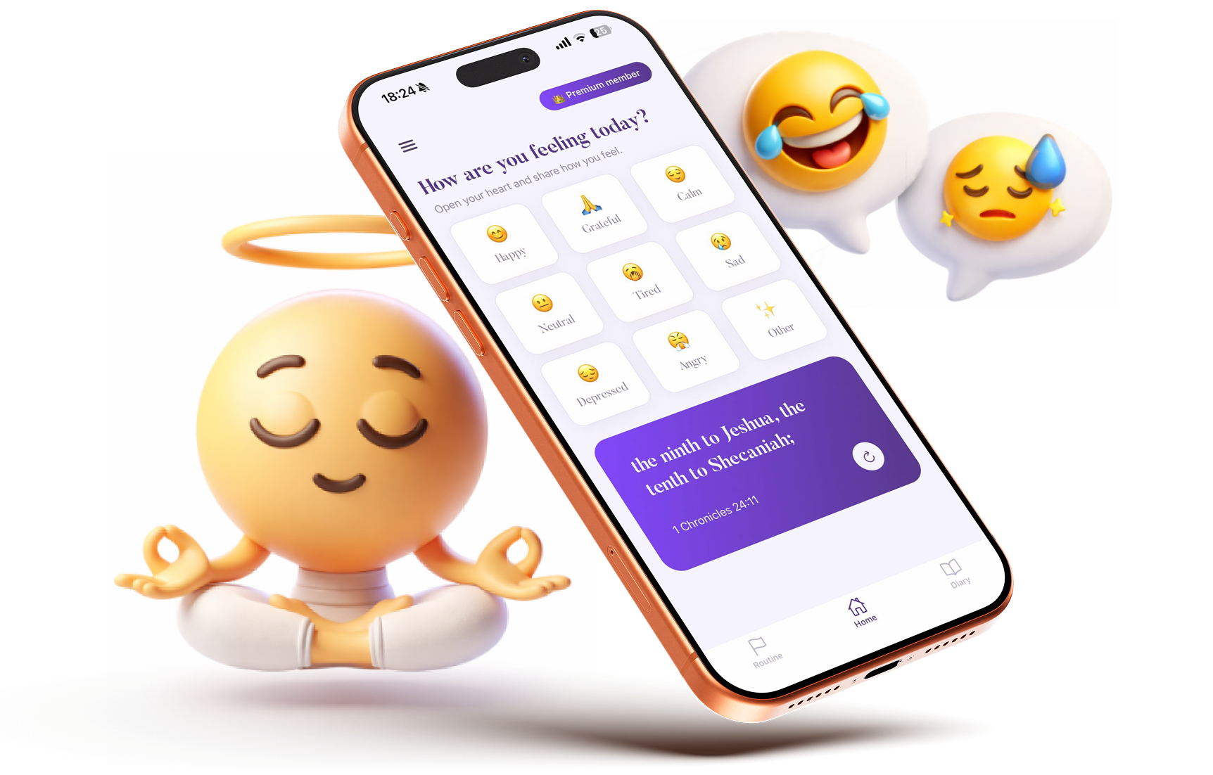Christify app on a phone with mood check-in and scripture